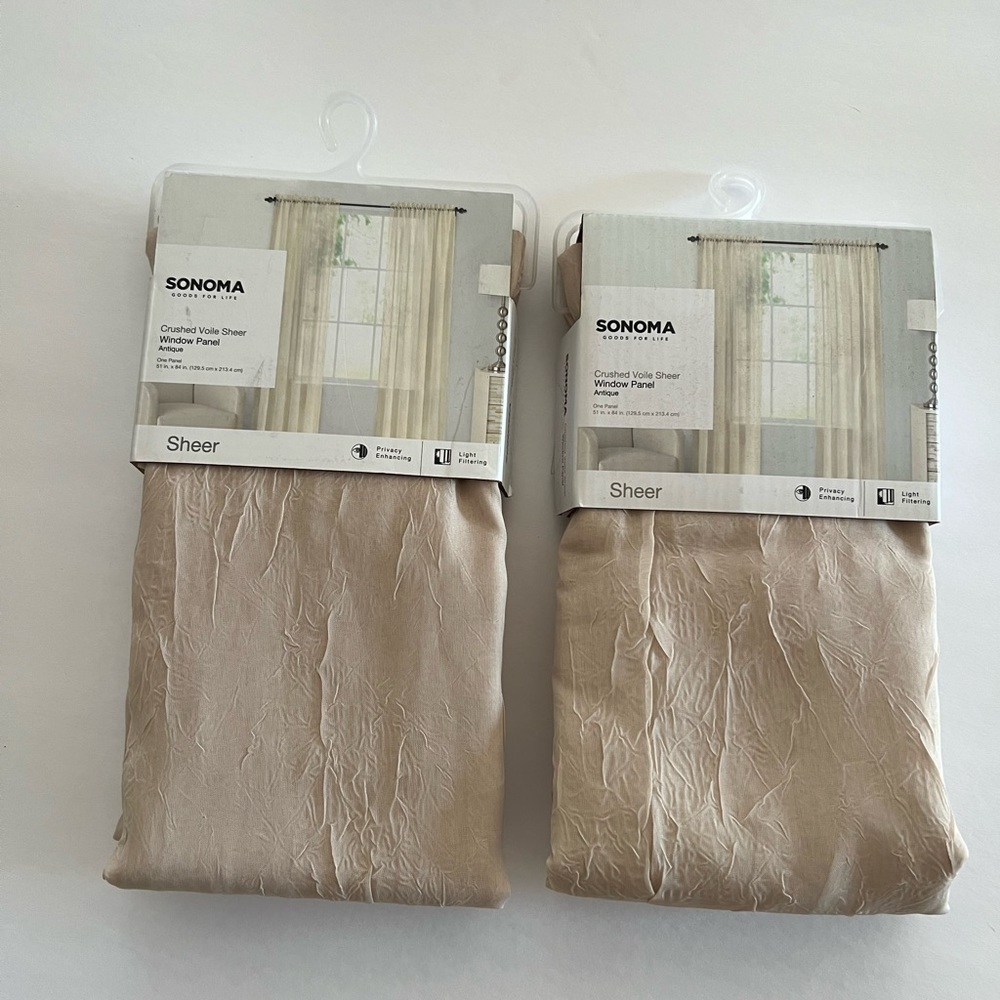 Crushed Voile Sheer light beige window panels